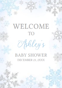 538 Blue Silver Little Snowflake Baby Shower Welcome Sign A4: 538 Blue Silver Little Snowflake Baby Shower Welcome Sign