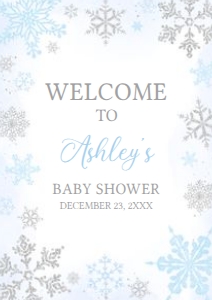 538 Blue Silver Little Snowflake Baby Shower Welcome Sign A3: 538 Blue Silver Little Snowflake Baby Shower Welcome Sign