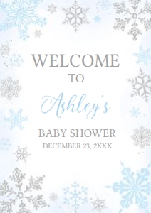 538 Blue Silver Little Snowflake Baby Shower Welcome Sign A1: 538 Blue Silver Little Snowflake Baby Shower Welcome Sign