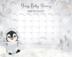 537 Penguin Baby Shower Calendar 20x16: 537 Penguin Baby Shower Calendar