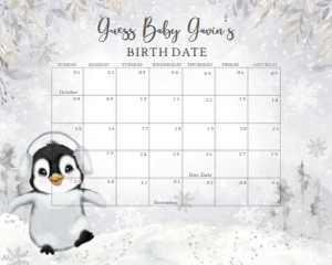 537 Penguin Baby Shower Calendar 10x8: 537 Penguin Baby Shower Calendar