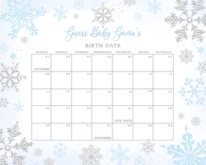 538 Blue Silver Little Snowflake Baby Shower Calendar 10x8: 538 Blue Silver Little Snowflake Baby Shower Calendar