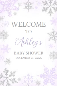540 Purple Silver Little Snowflake Baby Shower Welcome Sign 20X30: 540 Purple Silver Little Snowflake Baby Shower Welcome Sign