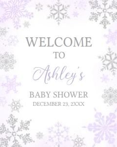 540 Purple Silver Little Snowflake Baby Shower Welcome Sign 16x20: 540 Purple Silver Little Snowflake Baby Shower Welcome Sign
