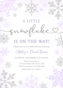 540 Purple Silver Little Snowflake Baby Shower Invitation: 540 Purple Silver Little Snowflake Baby Shower Invitation