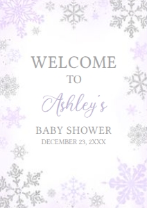 540 Purple Silver Little Snowflake Baby Shower Welcome Sign A4: 540 Purple Silver Little Snowflake Baby Shower Welcome Sign