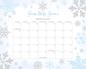 538 Blue Silver Little Snowflake Baby Shower Calendar 20x16: 538 Blue Silver Little Snowflake Baby Shower Calendar