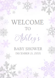 540 Purple Silver Little Snowflake Baby Shower Welcome Sign A1: 540 Purple Silver Little Snowflake Baby Shower Welcome Sign