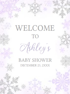 540 Purple Silver Little Snowflake Baby Shower Welcome Sign 18x24: 540 Purple Silver Little Snowflake Baby Shower Welcome Sign