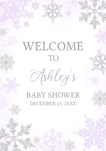 540 Purple Silver Little Snowflake Baby Shower Welcome Sign A3: 540 Purple Silver Little Snowflake Baby Shower Welcome Sign