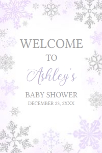 540 Purple Silver Little Snowflake Baby Shower Welcome Sign 24X36: 540 Purple Silver Little Snowflake Baby Shower Welcome Sign