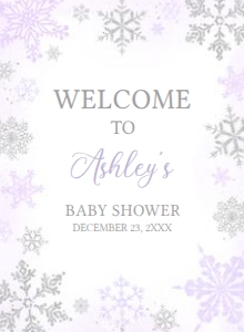 540 Purple Silver Little Snowflake Baby Shower Welcome Sign 11x15: 540 Purple Silver Little Snowflake Baby Shower Welcome Sign
