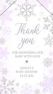 540 Purple Silver Little Snowflake Baby Shower Favor Tag with Line: 540 Purple Silver Little Snowflake Baby Shower Favor Tag