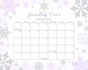 540 Purple Silver Little Snowflake Baby Shower Calendar 10x8: 540 Purple Silver Little Snowflake Baby Shower Calendar