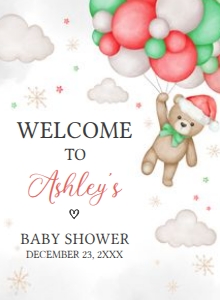 545 Bear Santa Baby Baby Shower Welcome Sign 11x15: 545 Bear Santa Baby Baby Shower Welcome Sign