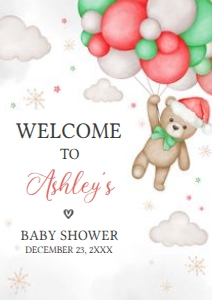 545 Bear Santa Baby Baby Shower Welcome Sign A3: 545 Bear Santa Baby Baby Shower Welcome Sign