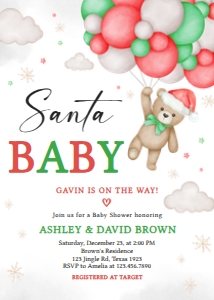 545 Bear Santa Baby Baby Shower Invitation 1: 545 Bear Santa Baby Baby Shower Invitation