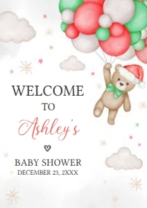 545 Bear Santa Baby Baby Shower Welcome Sign A2: 545 Bear Santa Baby Baby Shower Welcome Sign