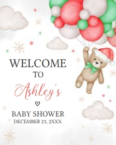545 Bear Santa Baby Baby Shower Welcome Sign 16X20: 545 Bear Santa Baby Baby Shower Welcome Sign