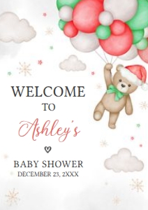 545 Bear Santa Baby Baby Shower Welcome Sign A4: 545 Bear Santa Baby Baby Shower Welcome Sign
