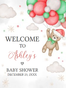 545 Bear Santa Baby Baby Shower Welcome Sign 18X24: 545 Bear Santa Baby Baby Shower Welcome Sign
