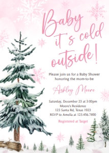 544 Pink Baby its Cold Outside Baby Shower Invitation: 544 Pink Baby its Cold Outside Baby Shower Invitation