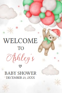 545 Bear Santa Baby Baby Shower Welcome Sign 24X36: 545 Bear Santa Baby Baby Shower Welcome Sign