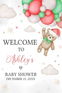 545 Bear Santa Baby Baby Shower Welcome Sign 20X30: 545 Bear Santa Baby Baby Shower Welcome Sign