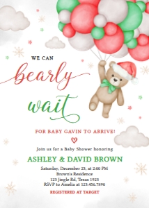 545 Bear Santa Baby Baby Shower Invitation: 545 Bear Santa Baby Baby Shower Invitation
