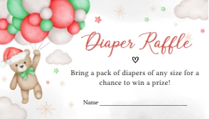 545 Bear Santa Baby Baby Shower Diaper Raffle: 545 Bear Santa Baby Baby Shower Invitation Set