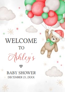 545 Bear Santa Baby Baby Shower Welcome Sign A1: 545 Bear Santa Baby Baby Shower Welcome Sign
