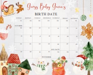 546 Christmas Baby It's Cold Outside Baby Shower Calendar 20x16: 546 Christmas Baby It's Cold Outside Baby Shower Calendar