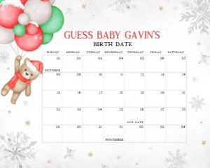 547 Baby its Cold Outside Baby Shower Calendar 20x16: 547 Baby its Cold Outside Baby Shower Calendar