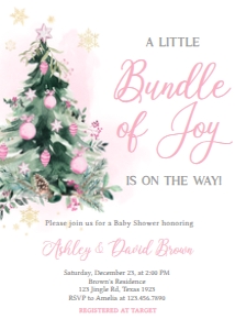 552 Pink A Little Bundle of Joy Tree Baby Shower Invitation: 552 Pink A Little Bundle of Joy Tree Baby Shower Invitation Set
