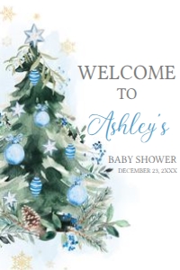 553 Blue A Little Bundle of Joy Tree Baby Shower Welcome Sign 24x36: 553 Blue A Little Bundle of Joy Tree Baby Shower Welcome Sign