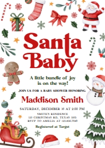 555 Santa Baby A Little Bundle of Joy Baby Shower Invitation: 555 Santa Baby A Little Bundle of Joy Baby Shower Invitation