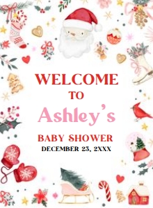 554 Girl Santa Baby Baby Shower Welcome Sign 11x15: 554 Girl Santa Baby Baby Shower Welcome Sign