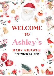 554 Girl Santa Baby Baby Shower Welcome Sign A4: 554 Girl Santa Baby Baby Shower Welcome Sign