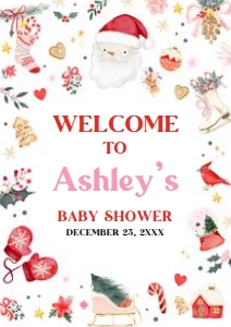 554 Girl Santa Baby Baby Shower Welcome Sign A3: 554 Girl Santa Baby Baby Shower Welcome Sign