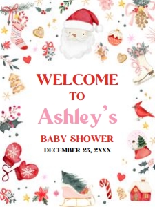554 Girl Santa Baby Baby Shower Welcome Sign 18x24: 554 Girl Santa Baby Baby Shower Welcome Sign