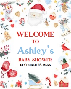 556 Boy Santa Baby Baby Shower Welcome Sign 16x20: 556 Boy Santa Baby Baby Shower Welcome Sign