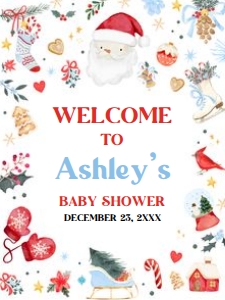 556 Boy Santa Baby Baby Shower Welcome Sign 18x24: 556 Boy Santa Baby Baby Shower Welcome Sign
