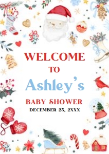 556 Boy Santa Baby Baby Shower Welcome Sign A4: 556 Boy Santa Baby Baby Shower Welcome Sign