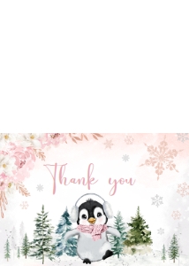 557 Pink Penguin Baby Shower Thank You Card: 557 Pink Penguin Baby Shower Invitation Set