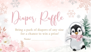 557 Pink Penguin Baby Shower Diaper Raffle: 557 Pink Penguin Baby Shower Invitation Set