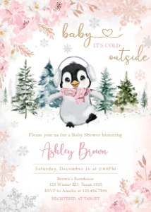 557 Pink Penguin Baby Shower Invitation: 557 Pink Penguin Baby Shower Invitation