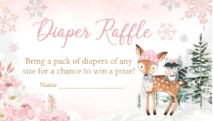 558 Pink Winter Woodland Animals Baby Shower Diaper Raffle: 558 Pink Winter Woodland Animals Baby Shower Invitation Set