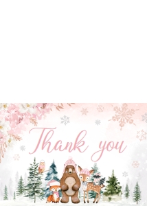 558 Pink Winter Woodland Animals Baby Shower Thank You Card: 558 Pink Winter Woodland Animals Baby Shower Invitation Set
