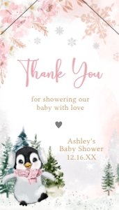 557 Pink Penguin Baby Shower Favor Tag with Line: 557 Pink Penguin Baby Shower Mega Bundle
