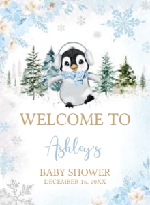 559 Blue Penguin Baby Shower Welcome Sign 11x15: 559 Blue Penguin Baby Shower Mega Bundle